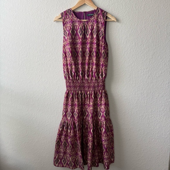 Lauren Ralph Lauren Dresses & Skirts - Lauren Ralph Lauren Purple Ikat Patterned Smocked Blouson Midi Dress